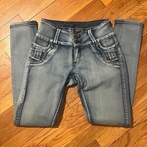 Kalowa Stretch Skinny Jeans Sz 5 Tapered Ankle Light Wash w/Dark Accents